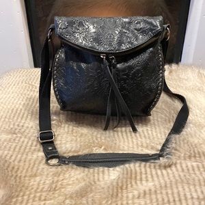 The Sak Black Genuine Embossed Leather Crossbody Bag
